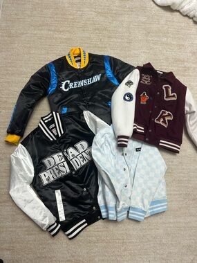 Kids Black and Blue Crenshaw Satin Jacket - Youth Varsity Style